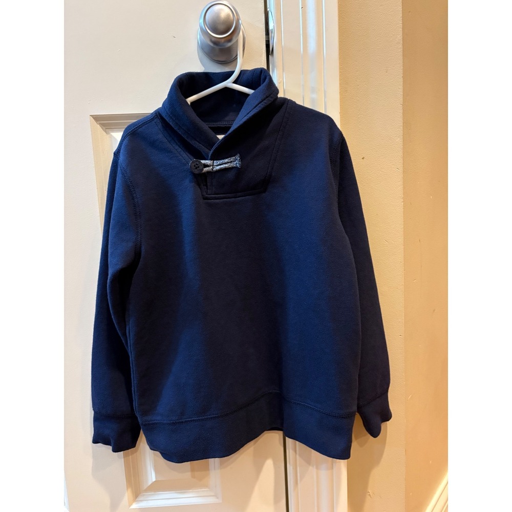Crewcuts Navy Blue Shawl Collar Pullover Sweatshirt Boys Size S 6/7 Cotton Blend